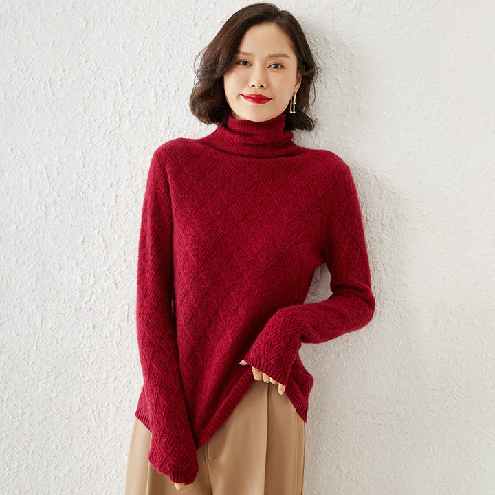Damen Luxuriöser Mohair‑Mix Rollkragenpullover mit diamantgewDruneter Ajourstruktur Drune