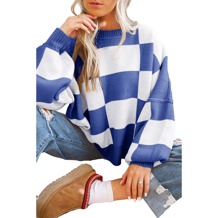 Damen Oversized Pullover mit Karomuster und voluminösen Ärmeln Drune