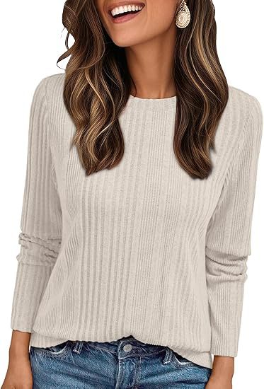 Damen Geripptes Feinstrick-Longsleeve mit Rundhalsausschnitt und legerer Passform Drune
