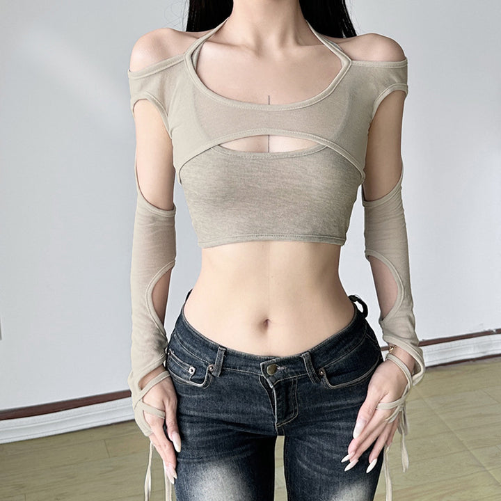 Damen Crop-Top mit raffinierten Rüschendetails und langärmligem Design Drune