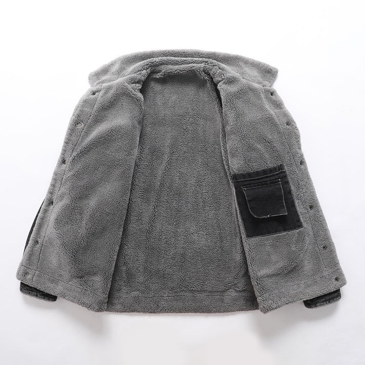 Herren Vintage Denimjacke mit Sherpa-Futter, Hemdkragen und funktionalen Taschen Drune