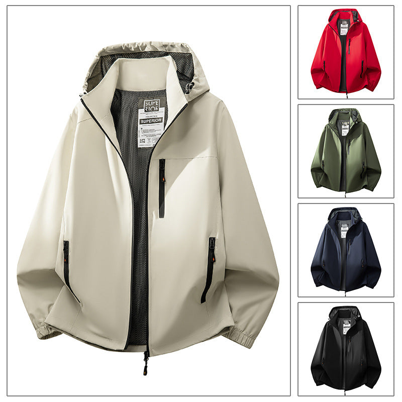 Herren Leichte wasserabweisende Kapuzen‑Softshelljacke mit Mesh‑Futter, Reißverschlusstaschen & elastischen Bündchen Drune