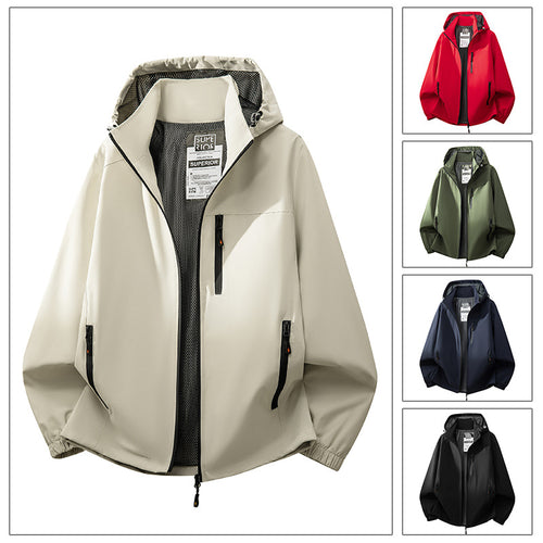 Herren Leichte wasserabweisende Kapuzen‑Softshelljacke mit Mesh‑Futter, Reißverschlusstaschen & elastischen Bündchen Drune