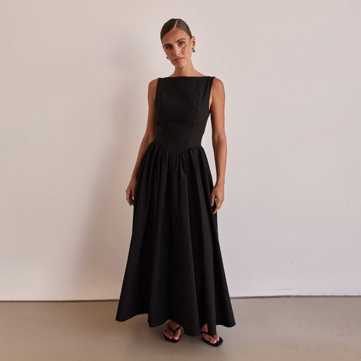 Damen Elegantes Maxi-Kleid mit breitem Rockansatz und taillierter Passform Drune