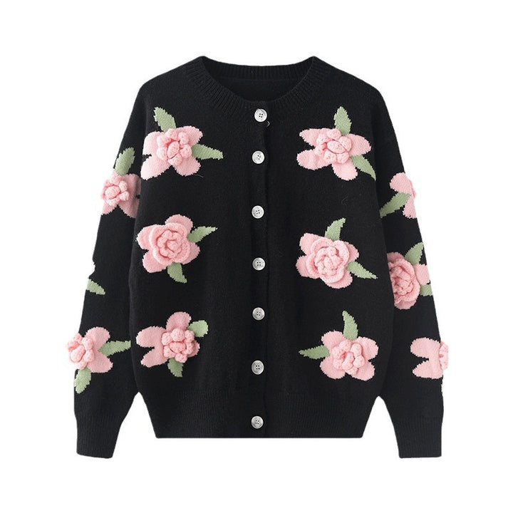 Damen Strickjacke mit kunstvollem Blumenmuster und Knopfverschluss Drune