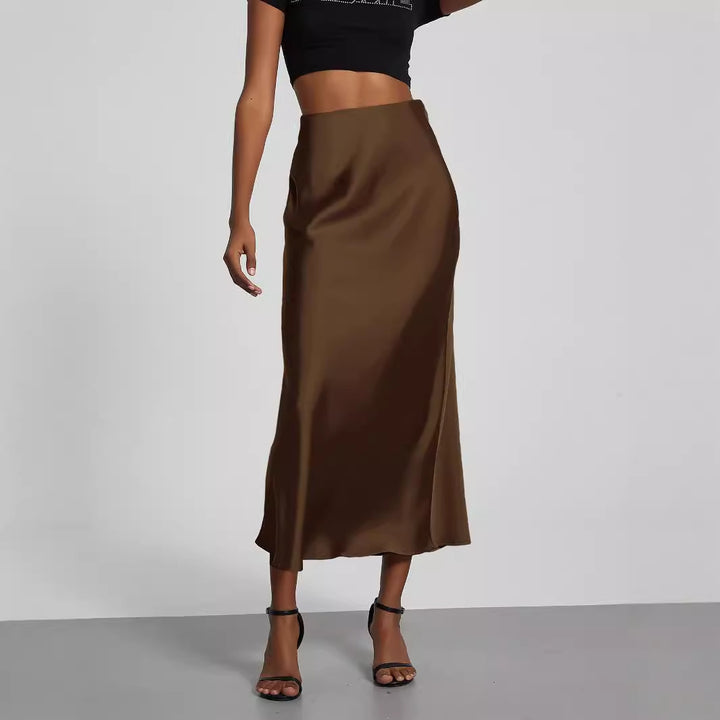 Damen Satin-Midirock mit hoher Taille und Bias-Cut Drune