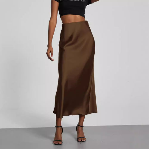 Damen Satin-Midirock mit hoher Taille und Bias-Cut Drune