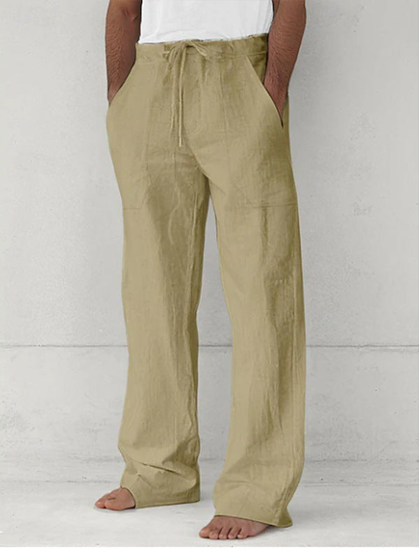 Herren leichte Relax-Chino aus Leinenmix mit weitem Bein, Kordelbund und seitlichen Eingrifftaschen Drune