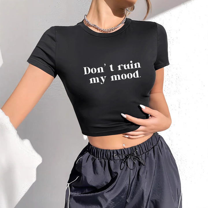 Damen Crop-T-Shirt mit modernem Grafiken-Aufdruck Drune