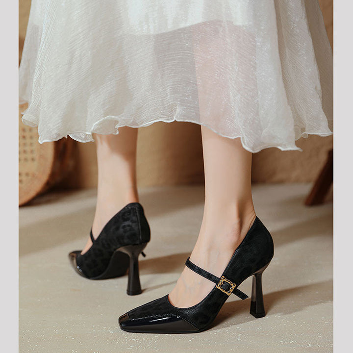 Damen elegante Mary Jane Pumps mit charakteristischem Blockabsatz und dekorativem Riemen Drune