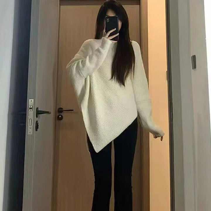 Damen Oversized Strickpullover mit asymmetrischem Schnitt und feiner Rippstruktur Drune