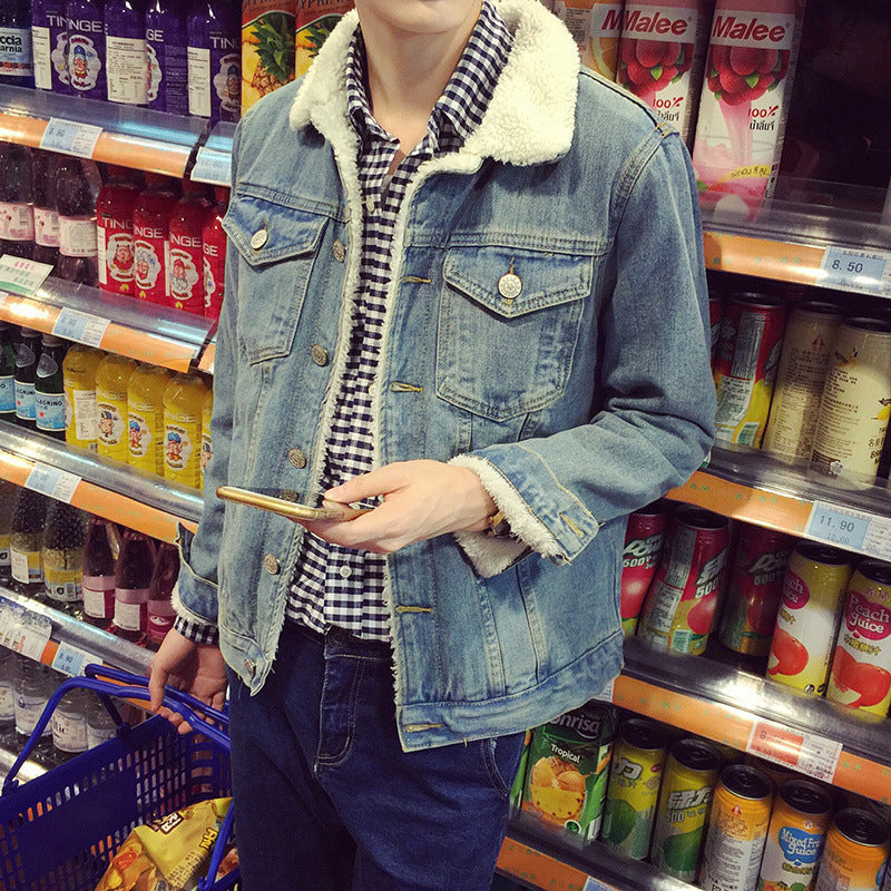 Herren Denimjacke mit Kunstfellkragen Drune