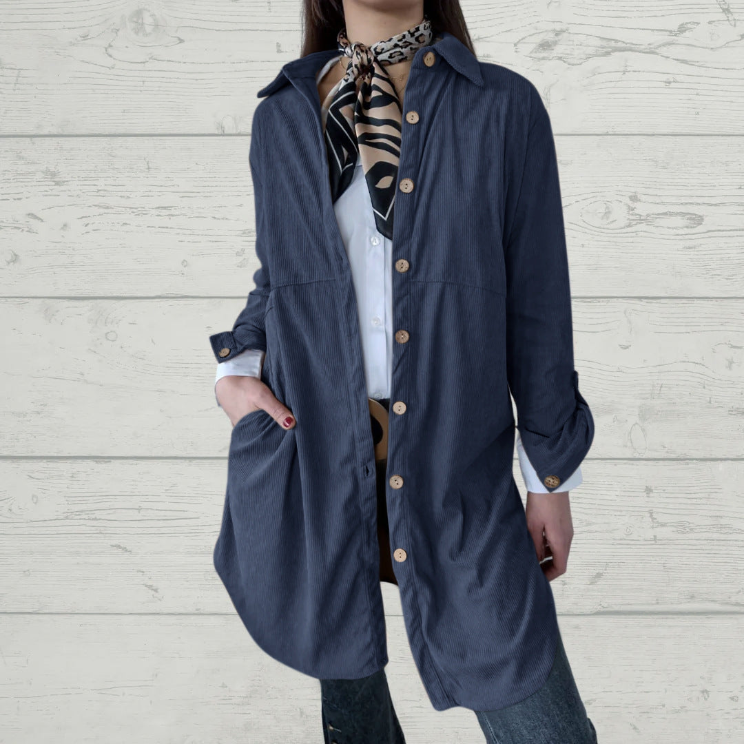 Damen Langarmbluse im lässigen Oversized-Stil mit Knopfdetails Drune