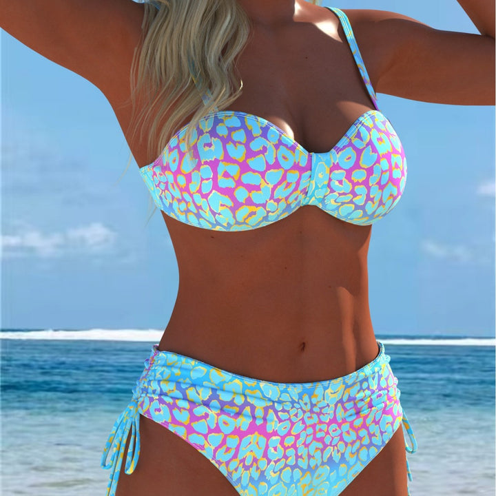 Damen Bikini-Set mit modischem geometrischem Muster und hohen Schnittformen Drune