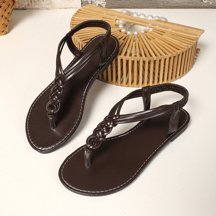 Damen Zehenstegsandalen mit geflochtenem Riemendesign und rutschfester Sohle Drune