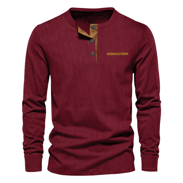 Herren nan Langarm-Henley mit feiner Rippenstruktur, schmaler Silhouette und Brustpaspel Drune
