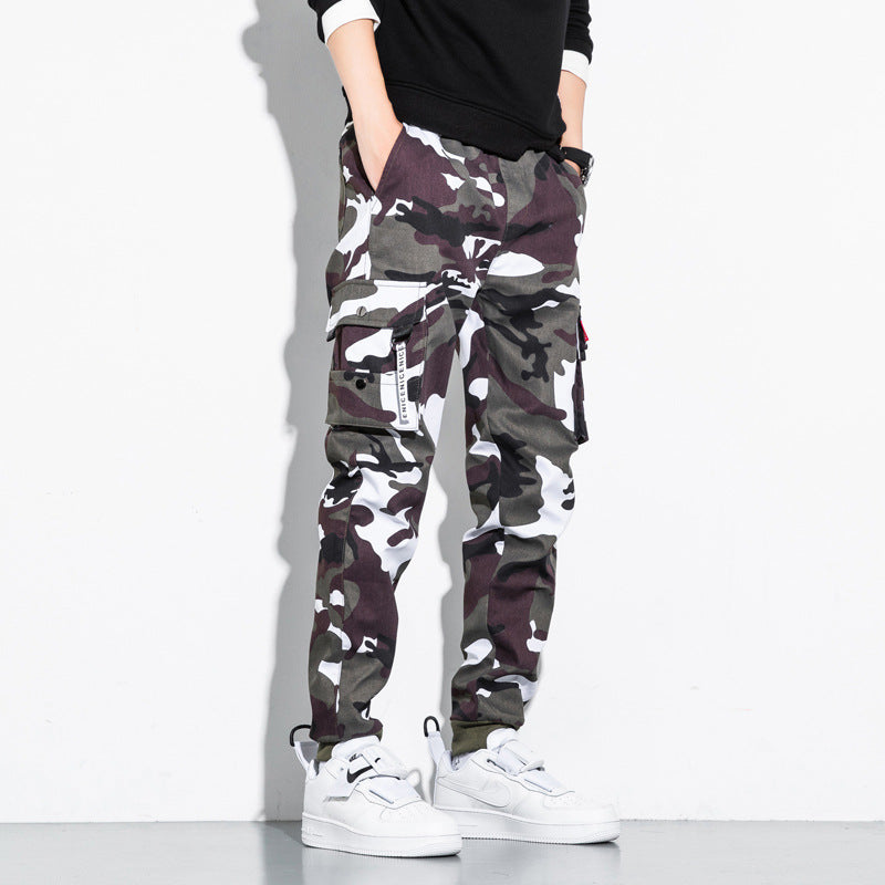 Herren Camouflage Cargo-Jogginghose mit Tapered-Schnitt, elastischem Bund und Multifunktionstaschen Drune