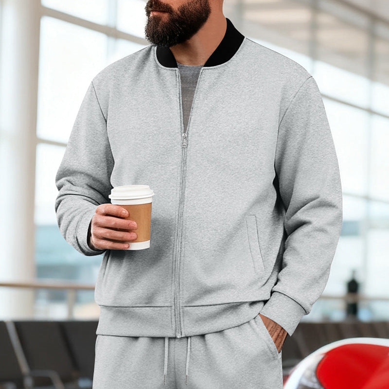 Herren nan urbane Sweat-Trackjacke mit Stehkragen verdecktem Reißverschluss elastischen Rippbündchen und Eingrifftaschen Drune