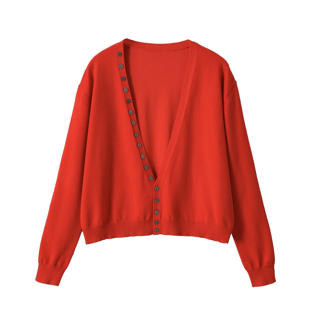 Damen Tief ausgeschnittene Cropped-Cardigan mit durchgehender Knopfleiste Drune