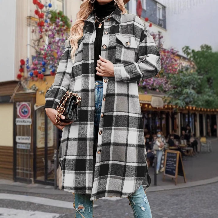 Damen Lässige Karierte Oversized-Hemdjacke Drune