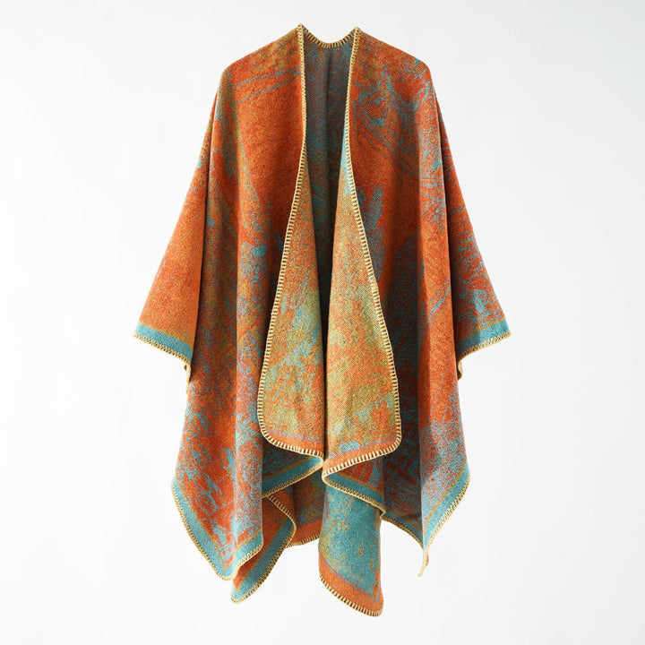 Damen Oversize-Ruana im kastigen Cape mit jacquardgewebter Struktur und weicher Wollmix Drune