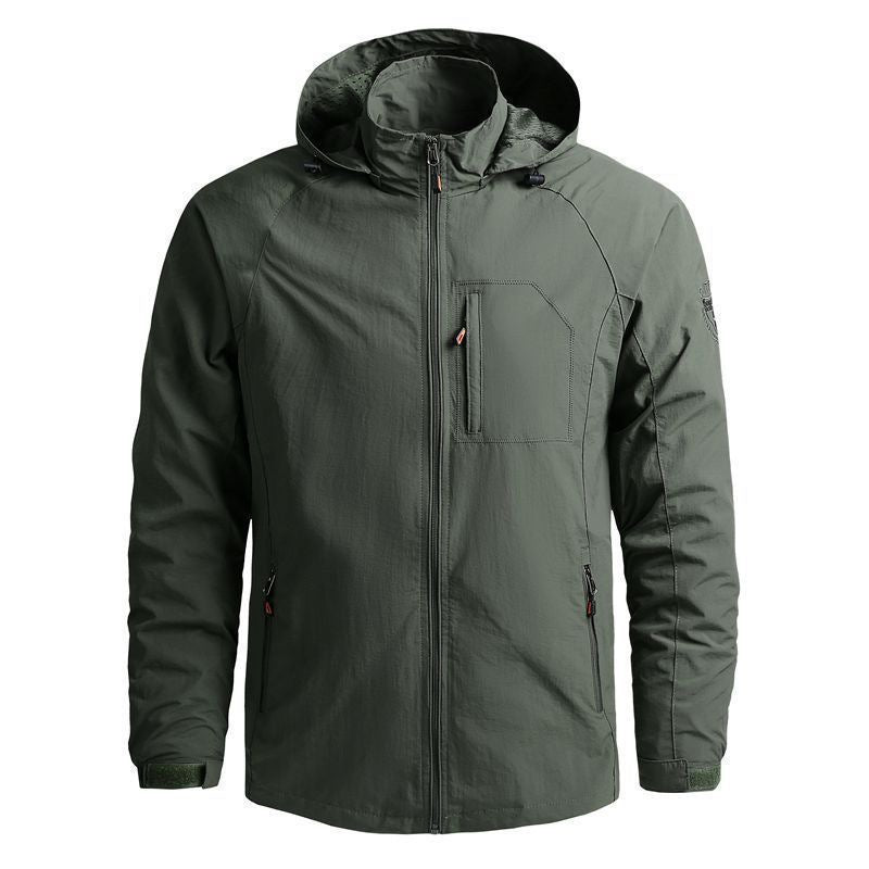 Herren Leichte Canvas-Utilityjacke mit Kapuze, winddichter Oberfläche und Brusttasche Drune
