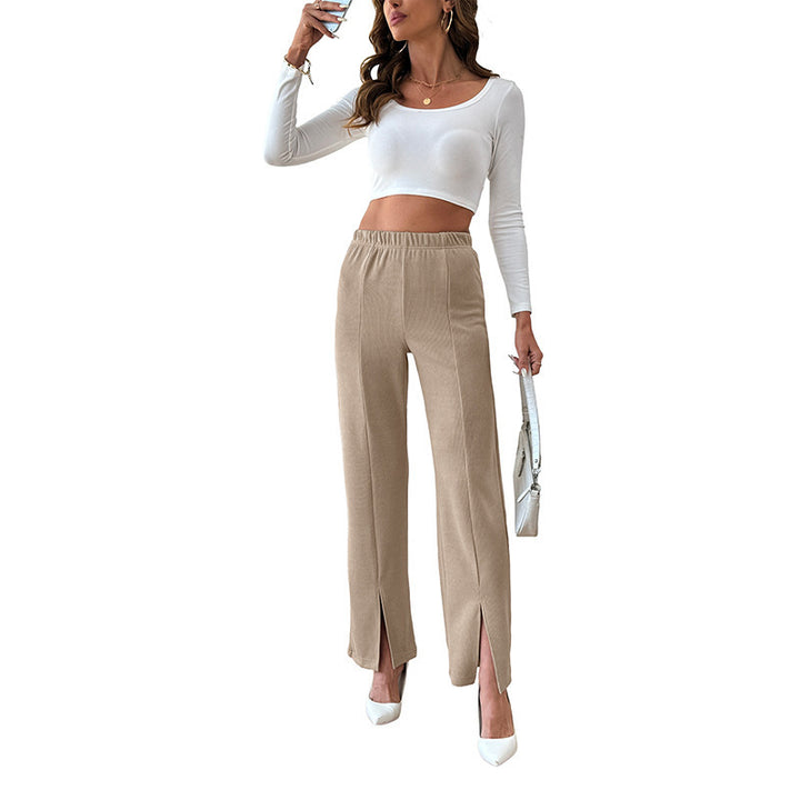 Damen Elegante Schalkragenhose mit seitlichen Schlitzen Drune