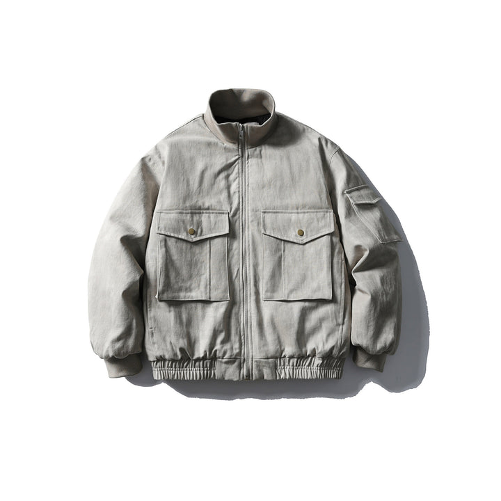 Herren Boxy Utility-Blousonjacke mit Stehkragen, Cargo-Ärmel und aufgesetzten Pattentaschen Drune