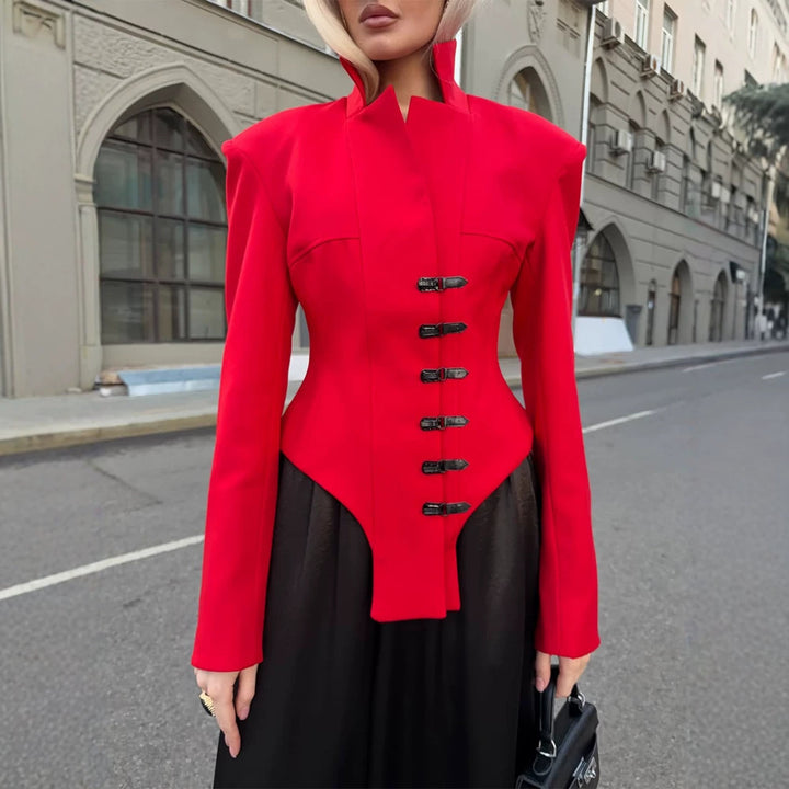 Damen Taillierter Stehkragen-Blazer mit Korsett-Tailierung Drune