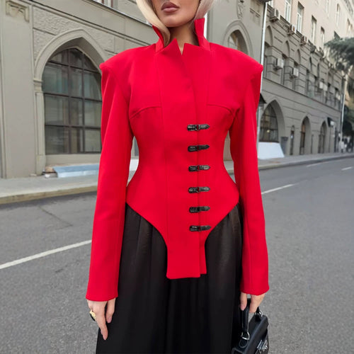 Damen Taillierter Stehkragen-Blazer mit Korsett-Tailierung Drune