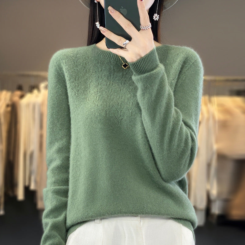 Damen Kuscheliger Midweight Rundhals-Pullover aus Angora-Blend mit feinem Flor und schmalem Bündchen Drune