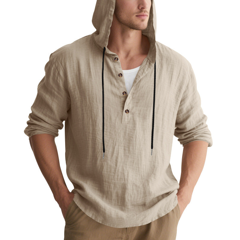 Herren lässiges Kapuzenhemd mit Knopfleiste und hochwertigem Baumwollmaterial Drune