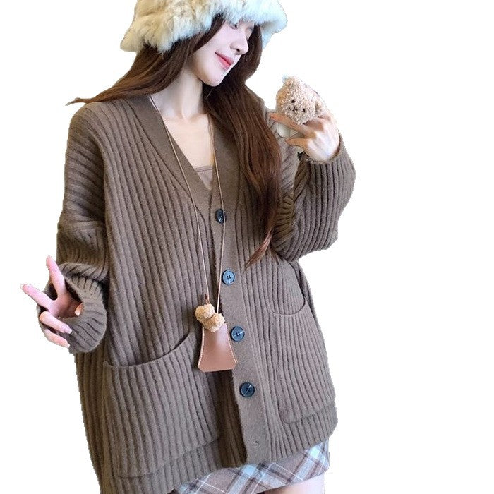 Damen gemütlicher Strickcardigan mit Knopfdetails und Taschen Drune
