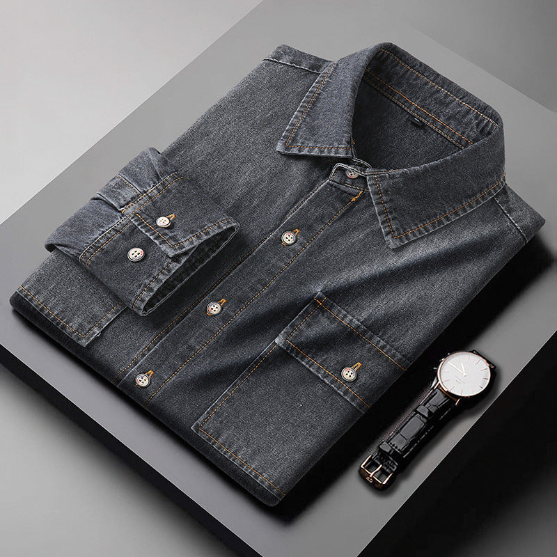 Herren Jeanshemd aus Denim mit Brustpattentaschen und Kentkragen Drune