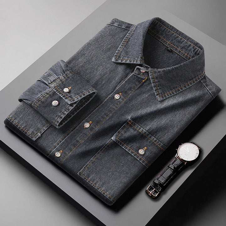 Herren Jeanshemd aus Denim mit Brustpattentaschen und Kentkragen Drune
