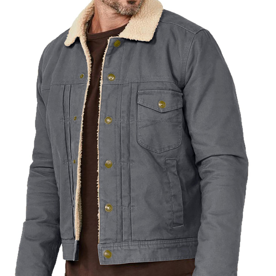 Herren Canvas-Truckerjacke mit Teddyfutter und Cordkragen Drune