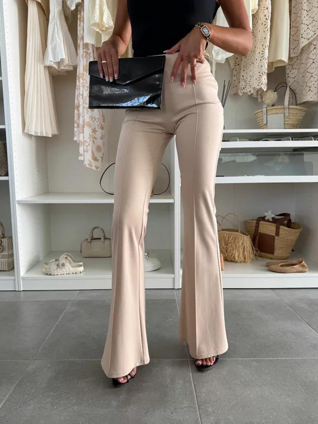 Damen Elegante Flared-Hosen mit hohem Bund und figurschmeichelndem Schnitt Drune