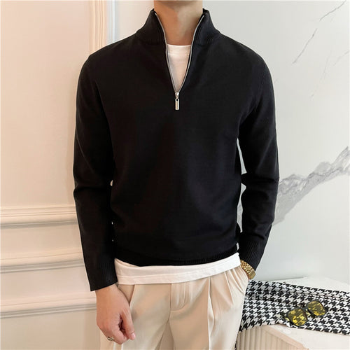 Herren Feiner Halbzip-Strickpullover mit Stehkragen und gerippten Bündchen Drune