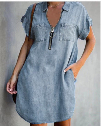 Damen Freizeit Denim-Kleid mit praktischen Taschen und Reißverschluss Drune