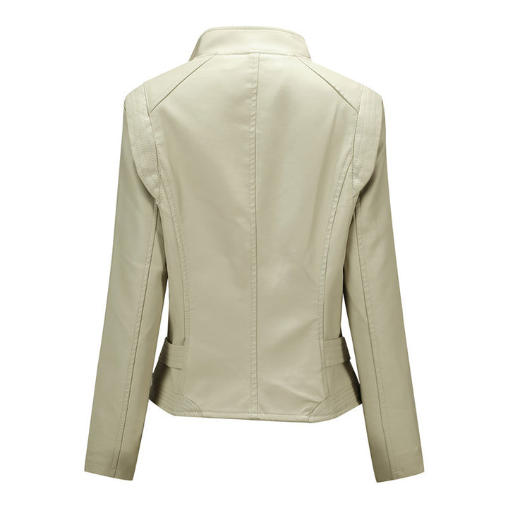 Damen Asymmetrische Bikerjacke aus Kunstleder mit Nietenbesatz und tailliertem Schnitt Drune