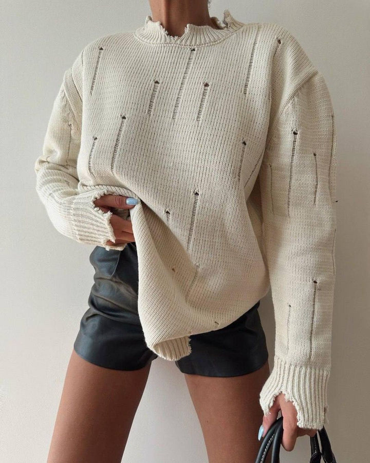 Damen Oversized Grobstrickpullover mit Distressed-Details und geripptem Saum Drune