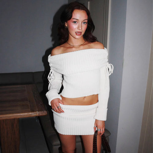 Damen Off-Shoulder Strick-Set mit modischen Details Drune