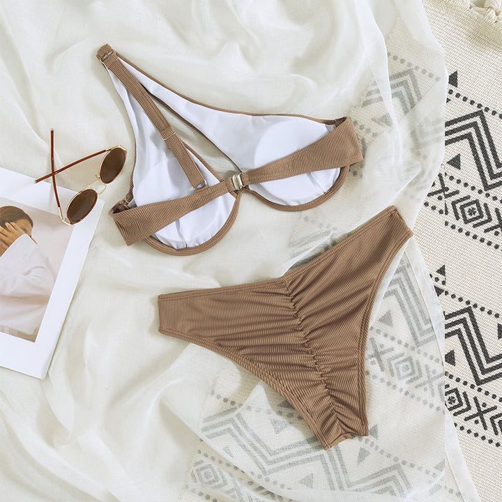 Damen Designer-Bikini mit asymmetrischen Trägern und voluminösen Rüschen Drune