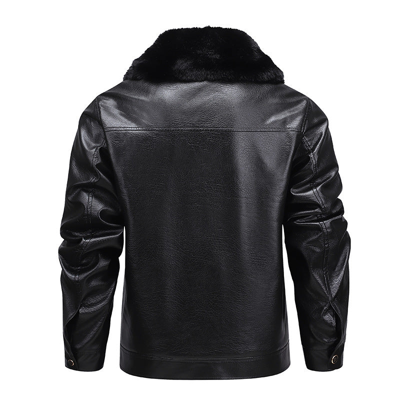 Herren Kunstleder-Fieldjacke mit durchgehendem Teddyfutter und verdecktem Reißverschluss Drune