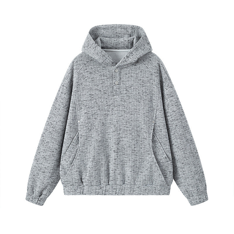 Damen Modischer Kapuzenpullover mit Knopfdetails Drune