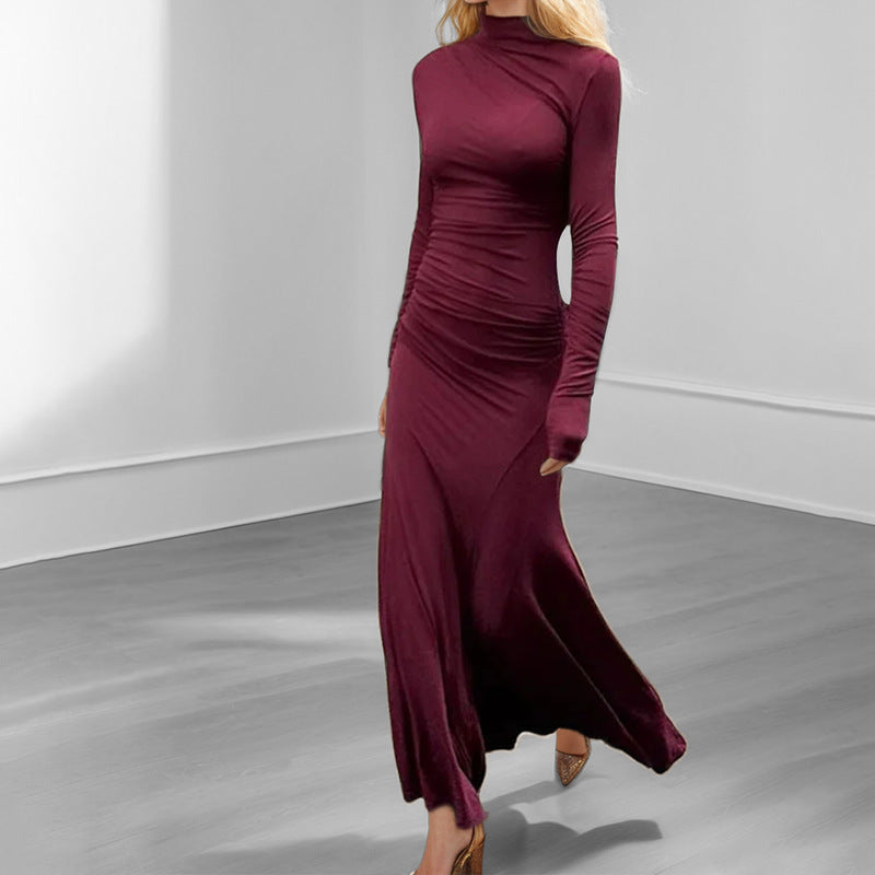 Damen Langarm Maxikleid mit figurformendem Schnitt und elegantem Rollkragen Drune