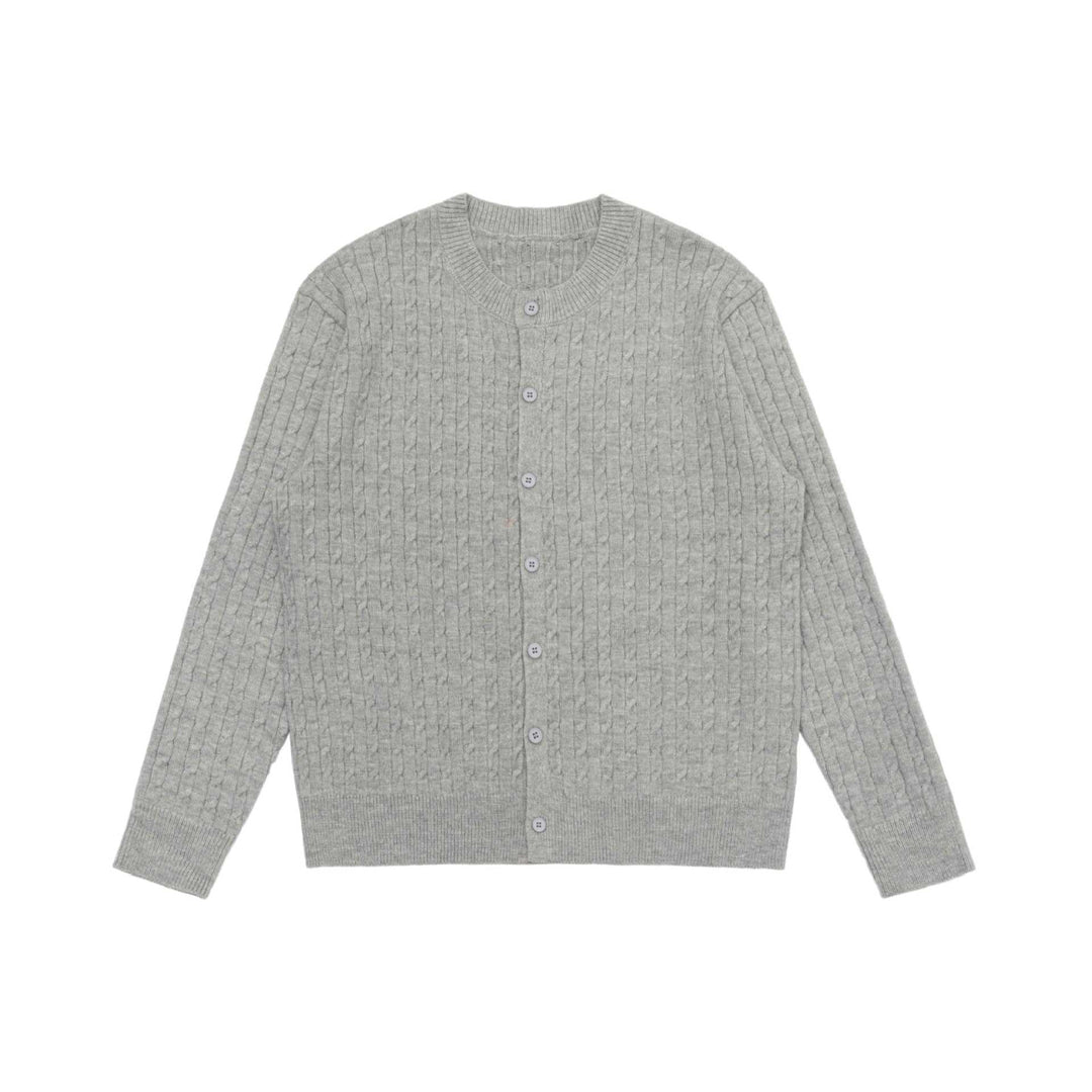 Unisex Feiner Zopfstrick-Cardigan mit Rundhalsausschnitt und Knopfleiste Drune