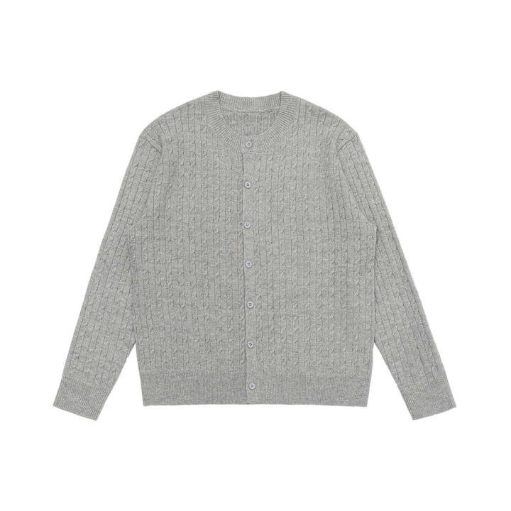 Unisex Feiner Zopfstrick-Cardigan mit Rundhalsausschnitt und Knopfleiste Drune
