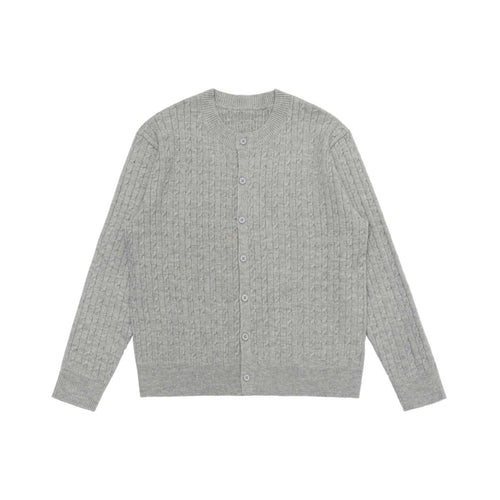 Unisex Feiner Zopfstrick-Cardigan mit Rundhalsausschnitt und Knopfleiste Drune