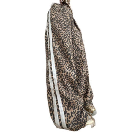 Damen weite Leoparden-Trackpants mit elastischem Bund und seitlichen Kontraststreifen Drune